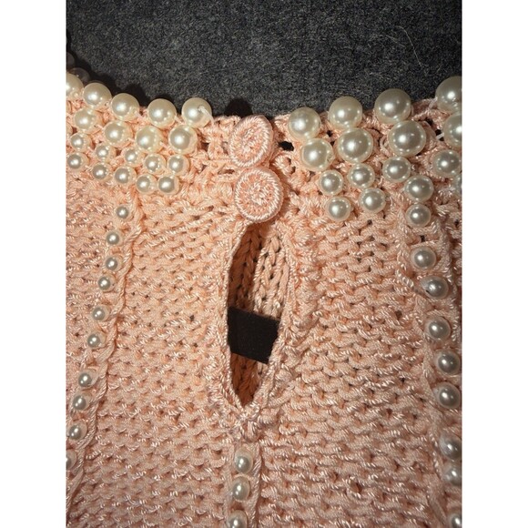 Vintage Nannell Pastel Pink Beaded Sweater - Hand Knit Rayon Wool Blend - Size S - Picture 4 of 5